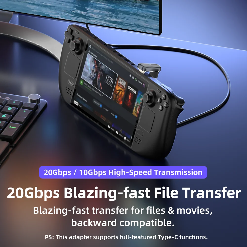 180° U-shaped Type C Female to Male Adapter 20Gbps PD 140W Fast Charging 4K@60Hz Video Output Cable Protector for Steam Deck