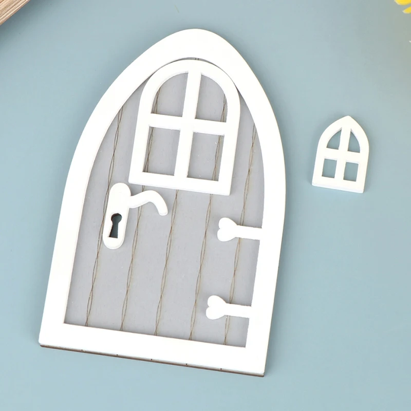 1PC Dollhouse Miniature Door Fairy Elf Door With Window Doorknob Model For Doll House Decor Kids Pretend Play Toy Xmas Gift