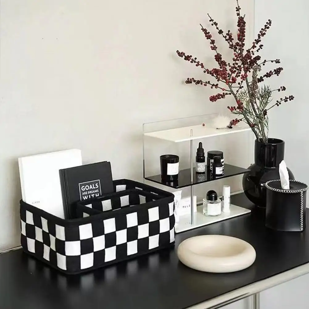 Storage Basket High Capacity Multi-purpose Black And White Checkerboard Felt Desk Sundries Organizer for Bedroom