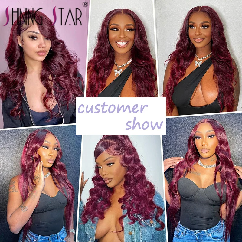 Burgundy 13X4 Body Wave Lace Frontal Human Hair Wig Red 99J Colored Human Hair 13x4 Lace Front Wig Woman Pre-Plucked Real Wig