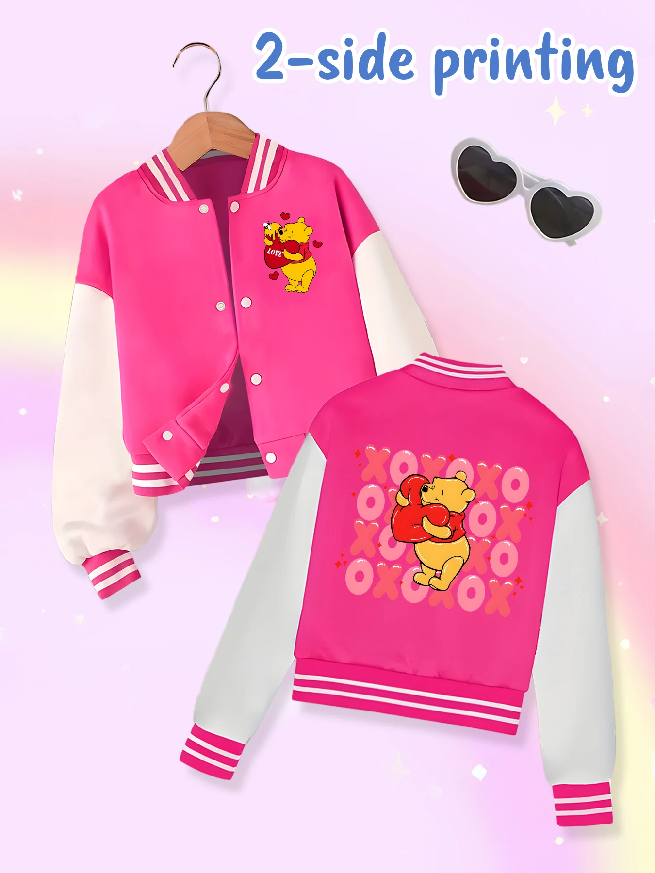 Chaqueta de béisbol de tendencia de moda de Disney, adecuada para deportes diarios y ropa casual, estampada con lindo patrón de Winnie the Pooh