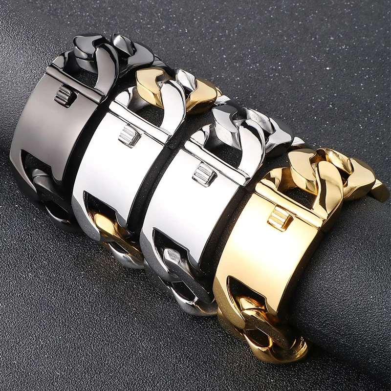 

KALEN властный плоский кубинский браслет-цепочка мужской 30 мм массивные ювелирные изделия из нержавеющей стали блестящий преувеличенный прямоугольный аксессуар