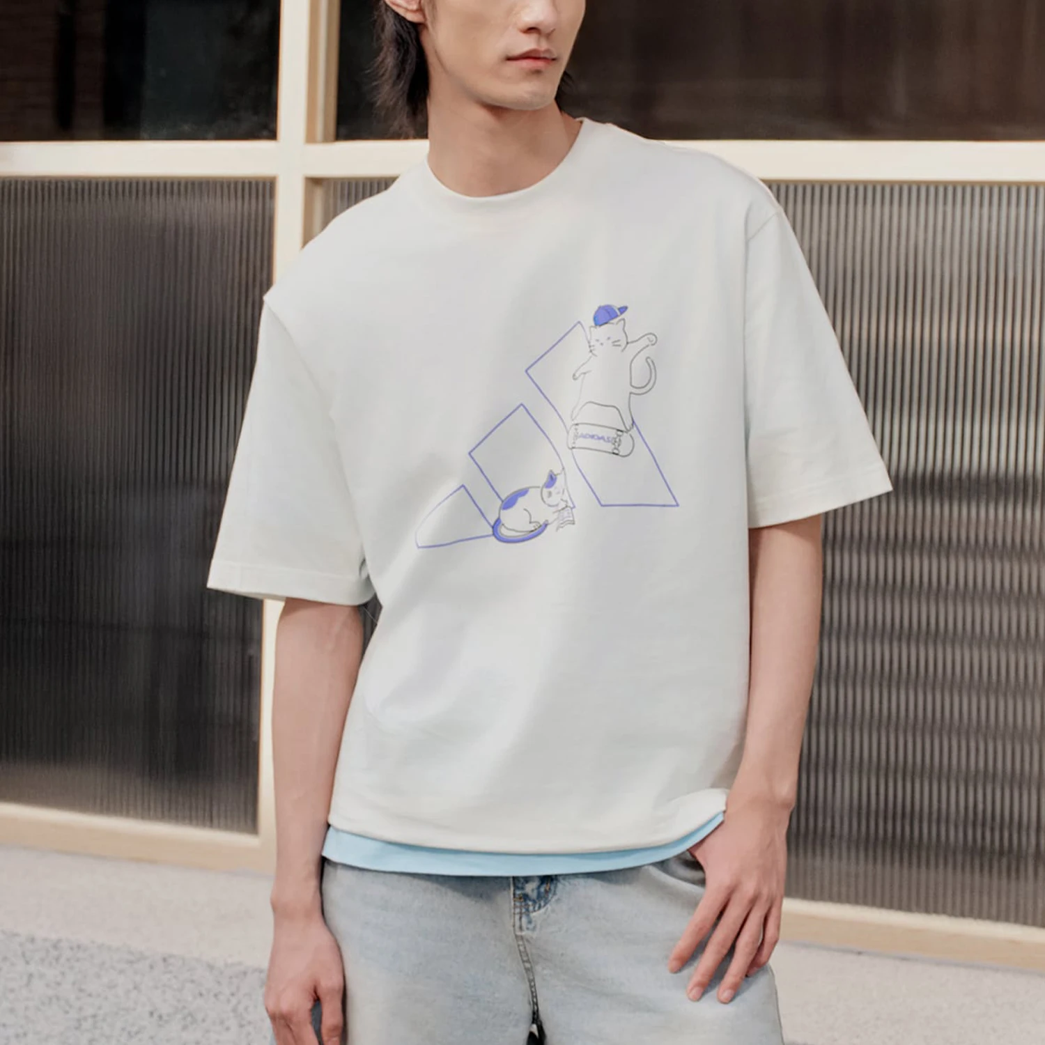 

Adidas Authentic Men's Women's Pattern Print Daily Loose Casual T-Shirt KX4865