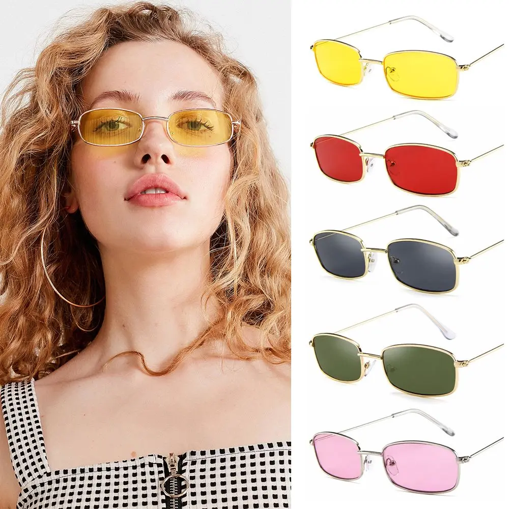 Fashion Candy Colors Steampunk Rectangle Sunglasses Sun Glasses Metal Frame Small Retro Shades