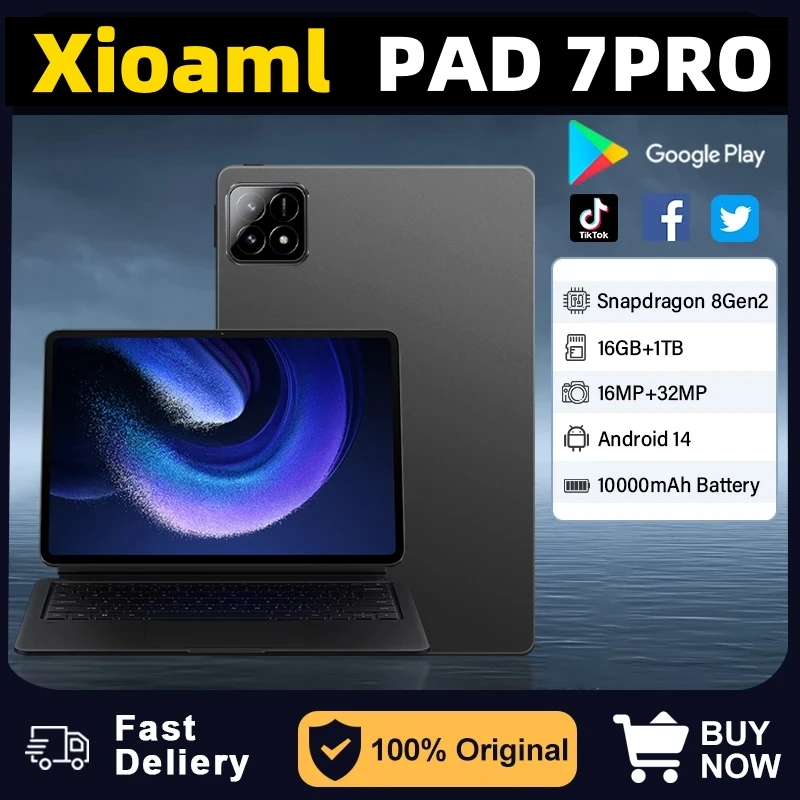 

New Pad 7 Pro 5G Xioami Global Version Tablet Android 14 Snapdragon 8 Gen2 16GB+1TB GPS 5G WiFi Dual SIM HD Tablet PC 2024