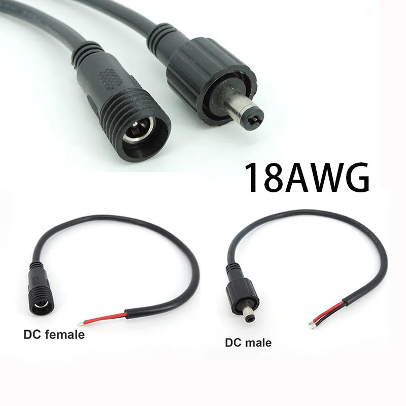 

30 см постоянного тока 5,5x2,1 мм IP68 водонепроницаемый 18AWG 7A штекер-мама 2-контактный провод питания