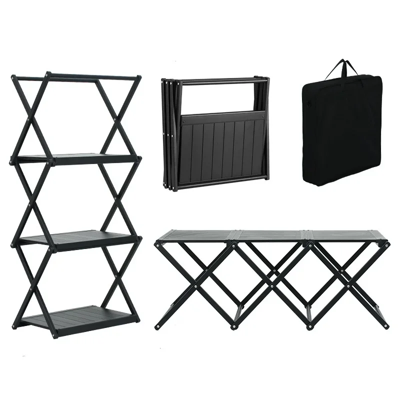 

Foldable Camping Storage Shelf, 3 Tier Storage Shelf Rack, Aluminum Alloy Camp Table for Household Garage