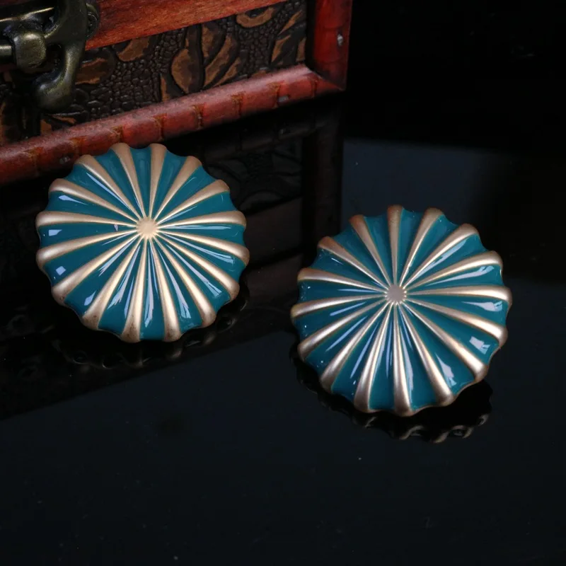 Simple round Handmade Enamel High Sense Elegant Temperament Earrings Special-interest designvintage