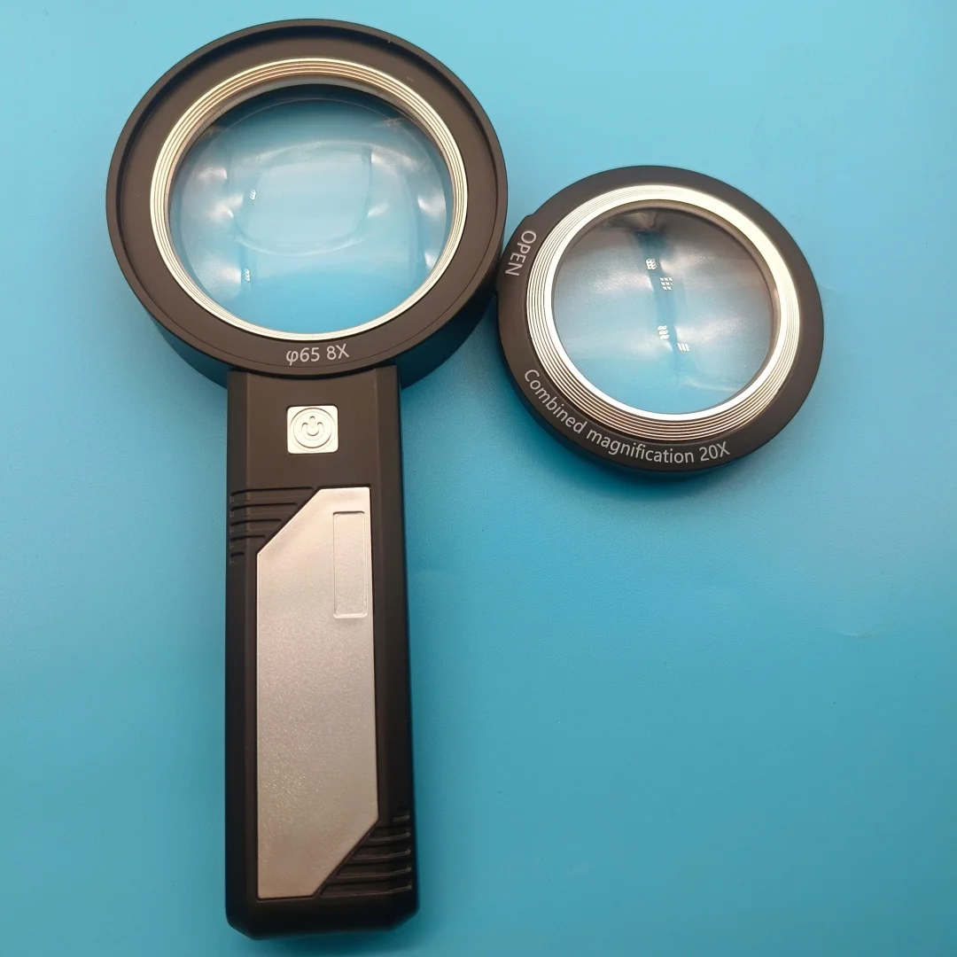 5X/10X/15X Detachable Double Layer Lens Magnifier Handheld Magnifying Glass with LED UV Light for Reading Jewelry Appraisal