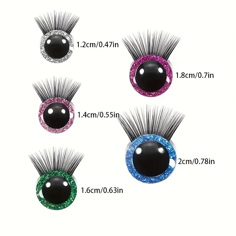 12 Stück bunte blinkende 3D-Sicherheitsaugen, Wimpernpuppen, Wimpernaugen, Tierwimpernaugen, DIY-Augenzubehör von Hand – Detail 3
