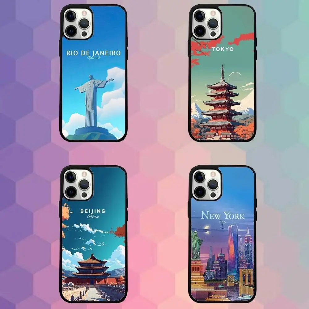 

City Painting illustration Phone Case For iPhone 16e,16,15,14,13,12,11,Plus,Pro,Max,Mini Magsafe Magnetic Wireless Charging