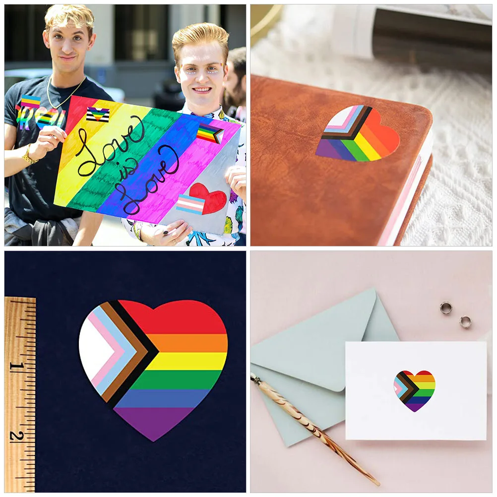 

2 Rolls Rainbow Stickers Self-Adhesive Decals Pride Party Envelope Seals Wedding Rectangular Heart Flag Sticky Labels Stickers
