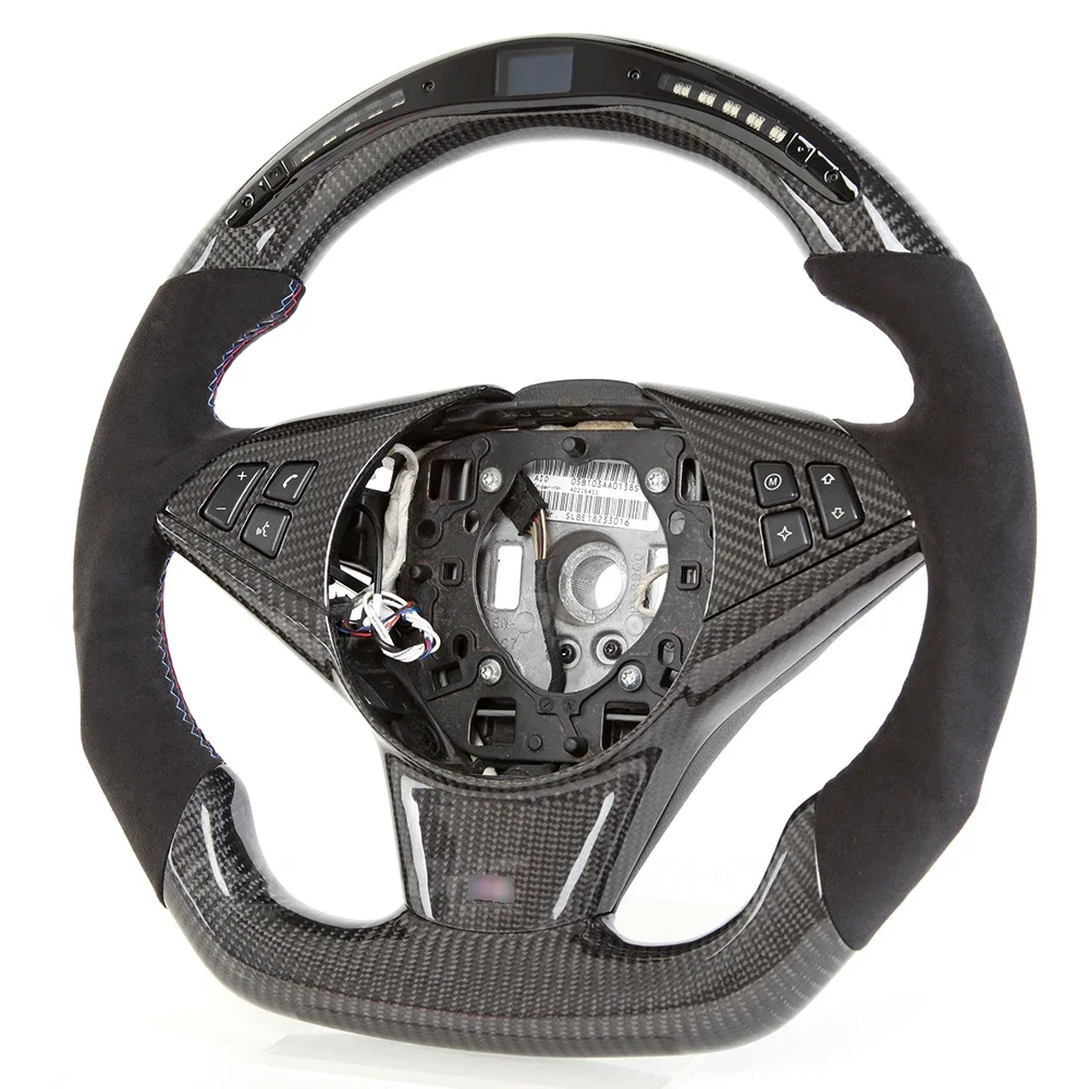 For bm E60 Carbon Fiber Steering Wheel with LED  Alcantara bm E60 E61 M5 E63 E64 M6 to M Performance Steering Wheel Upgrade