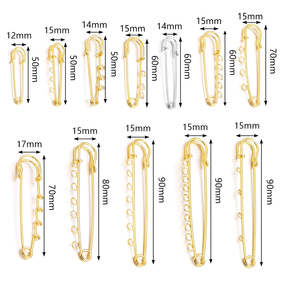 Gold Safety Pins Brooch Blank Base Brooch Pins Jewelry Pin Multi Holes Connectors For Jewelry Making Supplies DIY Accessories