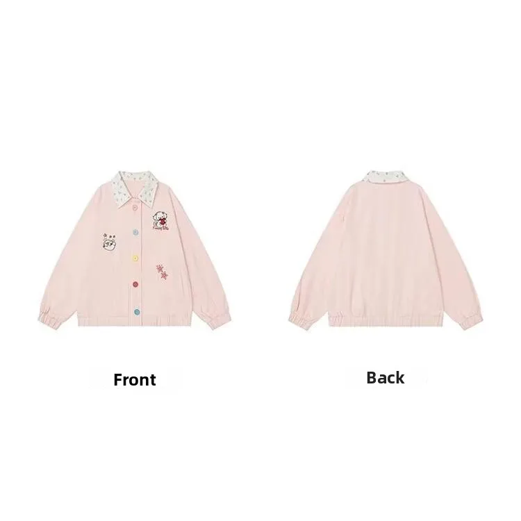 

Ретро американский мультфильм собака вышивка цветочный принт свободный крой джгут для мужчин и женщин весна осень модная верхняя одежда