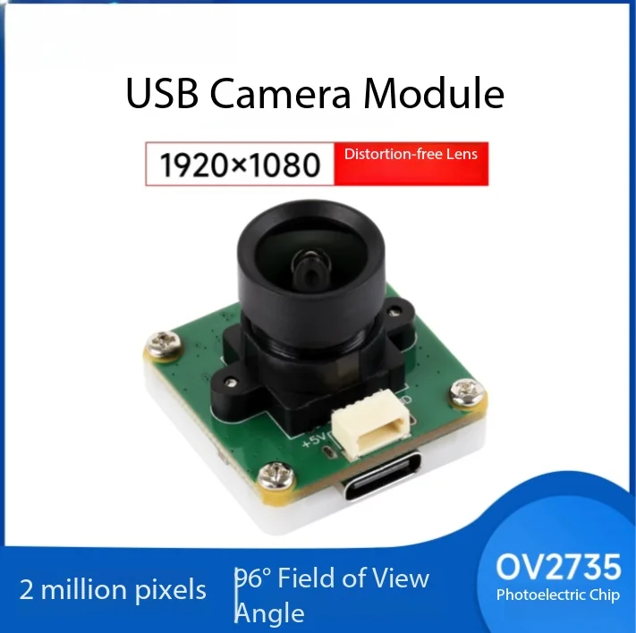 Waveshare OV2735 USB Camera Module, 2MP, Compatible with Raspberry Pi 5, Jetson, RDK, USB2.0, Distortion-Free
