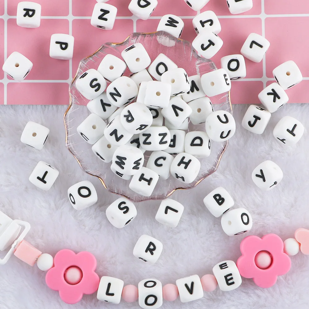 50Pcs/lot Silicone Bead Letters 12mm White Silicone Alphabet Beads DIY  Bracelet Pacifier Chain Accessories For Jewelry Making