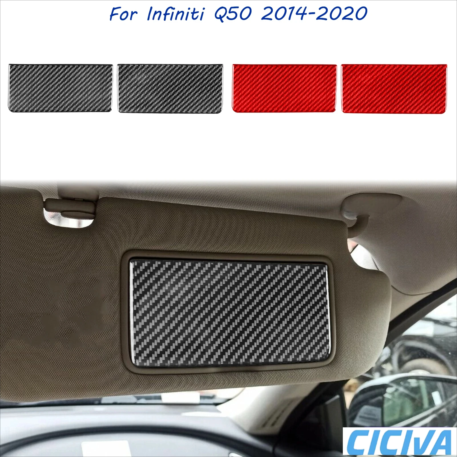 

For Infiniti Q50 2014-2020 Carbon Fiber Visor Vanity Makeup Mirror Trim Cover Interior Car Accessories Decorative Auto Stickers