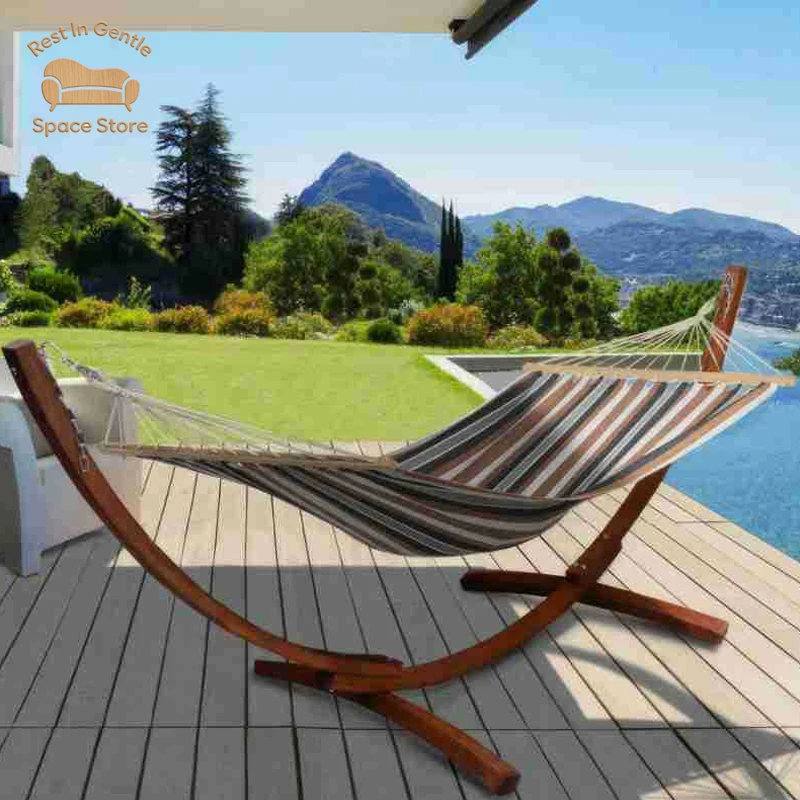 Hammock anti-rollover outdoor villa courtyard garden hotel Internet celebrity homestay indoor solid wood bracket drop bed swing