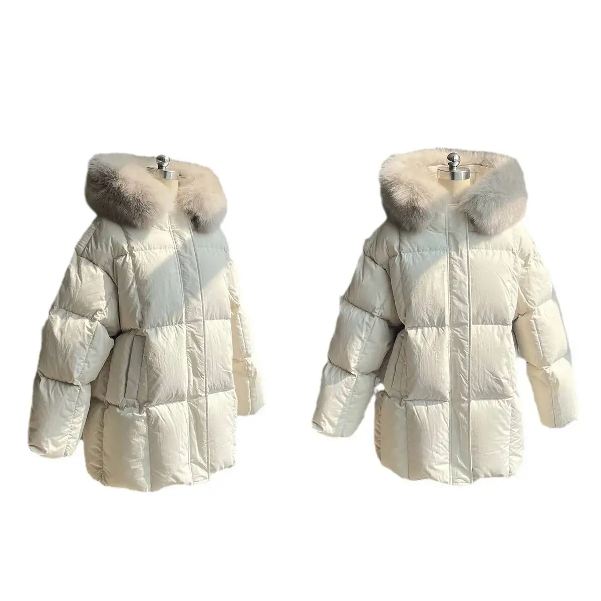 Engrossado com capuz para baixo jaqueta feminina moda meados de comprimento casaco pena de pato branco novo 2026 na moda tamanho pequeno