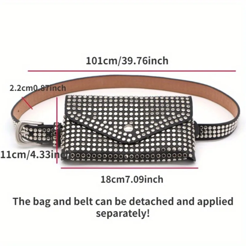 Mini Women\'s Belt Bag Rivet Belt Style Personality Punk Belt Bags Fashion Black Waist Packs Crossbody For Punk Wear