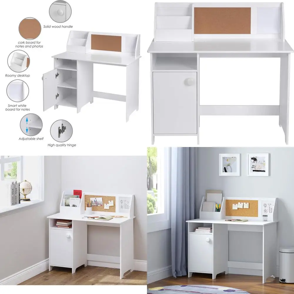 

Белый деревянный письменный стол с местом для хранения и выдвижной секцией для детей 3-8 лет, компьютерная рабочая станция для мальчиков и девочек