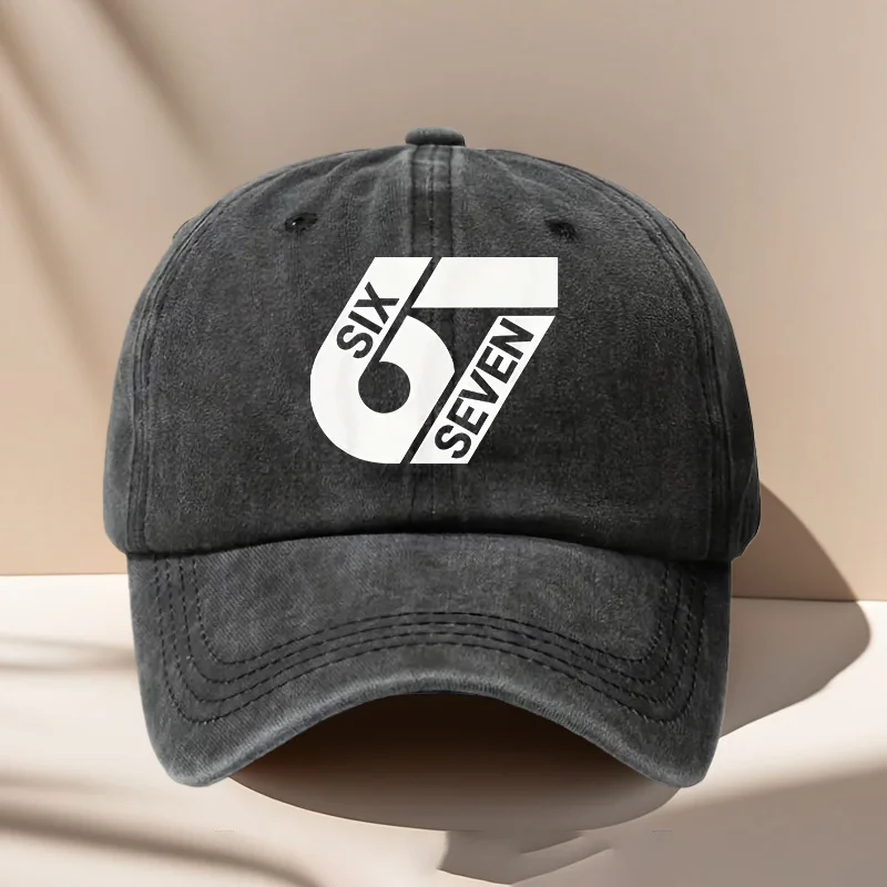 1pc Washed Vintage Baseball Cap - Trendy 67 Number Patchwork Print, Adjustable Buckle Design, Multiple Colors Available, Casual