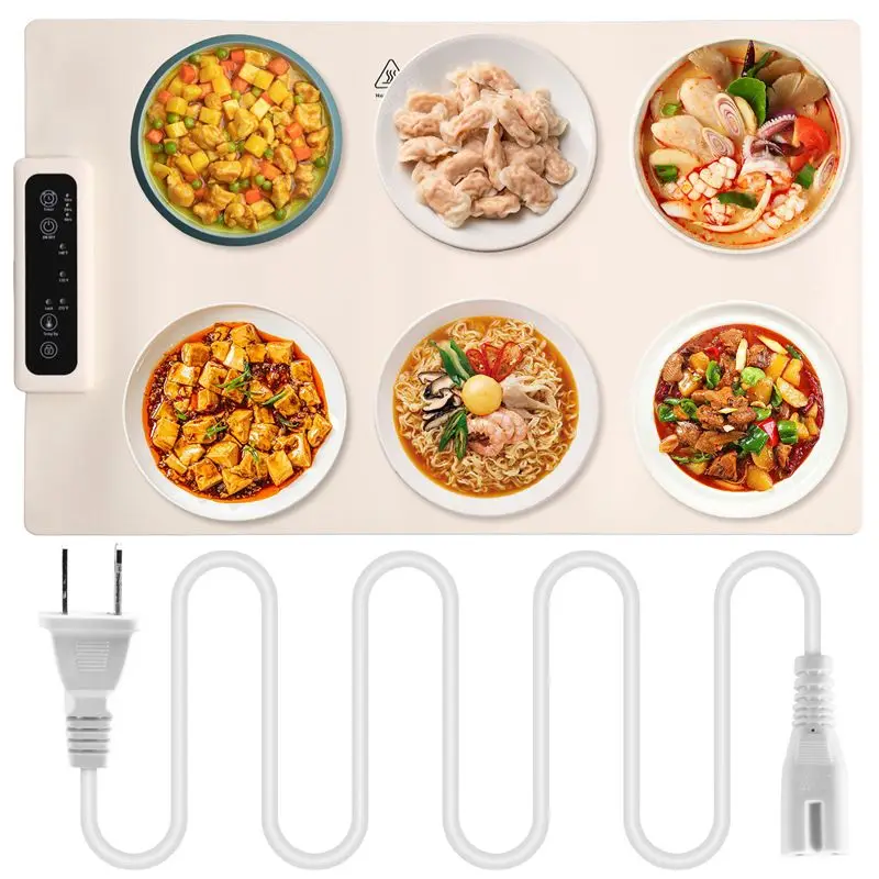 HOT-Food Warming Tray Mat Electric Roll Up Plate Warmer To Keep Food Warm & Hot With Adjustable Heat Level Temperature US Plug