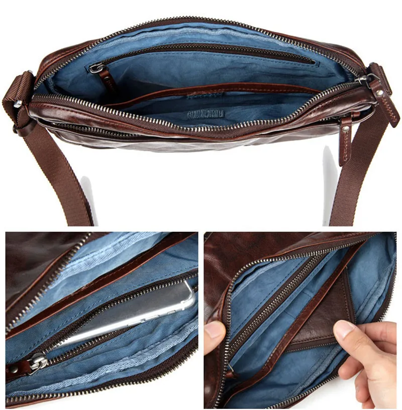 Fashion vintage luxury genuine leather men\'s chest bag outdoor street daily handmade natural real cowhide teens shoulder bag