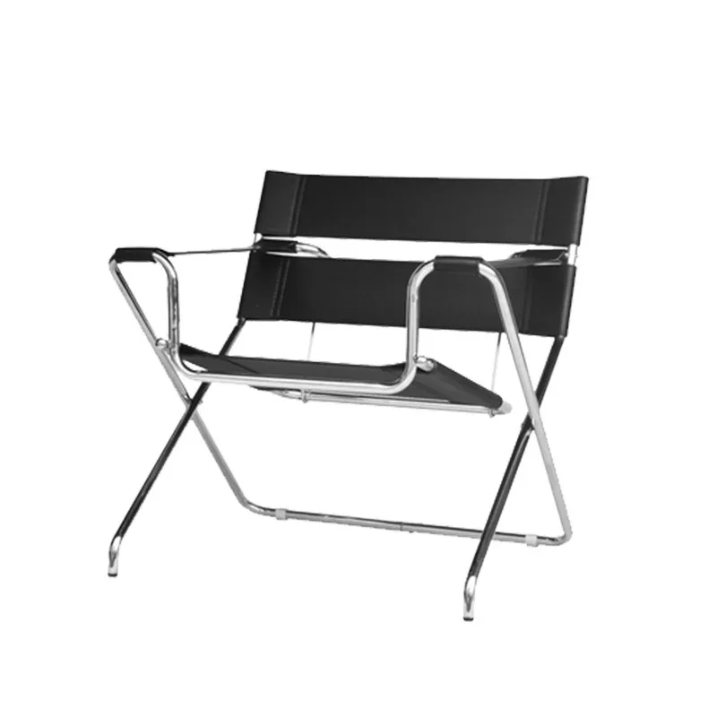 

Bauhaus style Vassili chair antique designer white stainless steel saddle leather folding casual sofa chair
