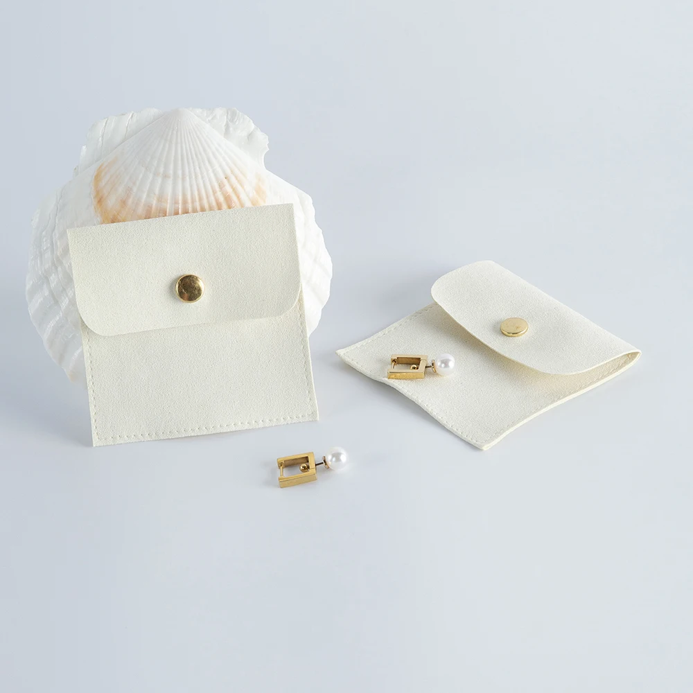 5pcs Beige Microfiber Jewelry Snap Bags for Storage