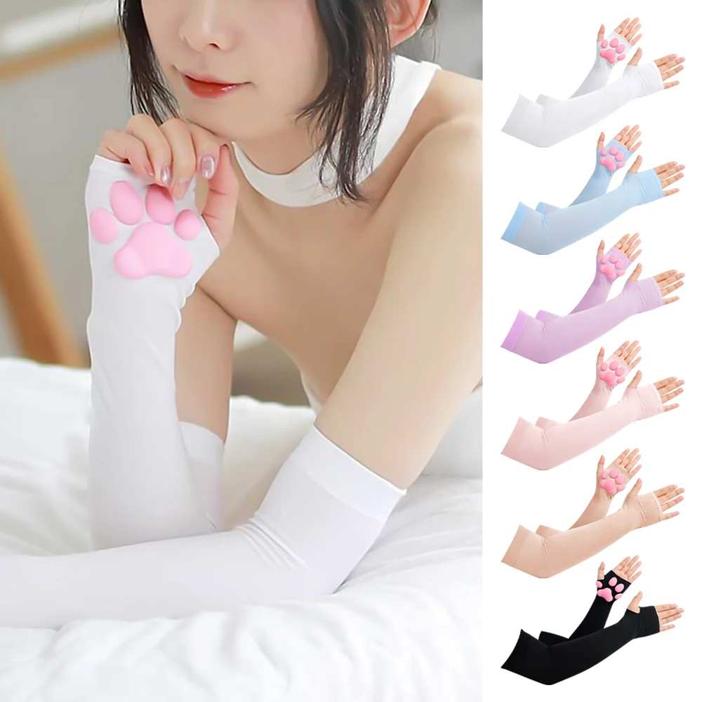 3D Cat Claw Sun Protection Sleeves Women Girls Cute Fingerless Cat Paw Pawpads Gloves Lolita Cosplay Halloween Party Mittens