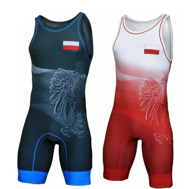 Poland Flag Wrestling Singlet Bodysuit Leotard Outfit Underwear GYM Sleeveless Triathlon PowerLifting Clothing Swimming Running