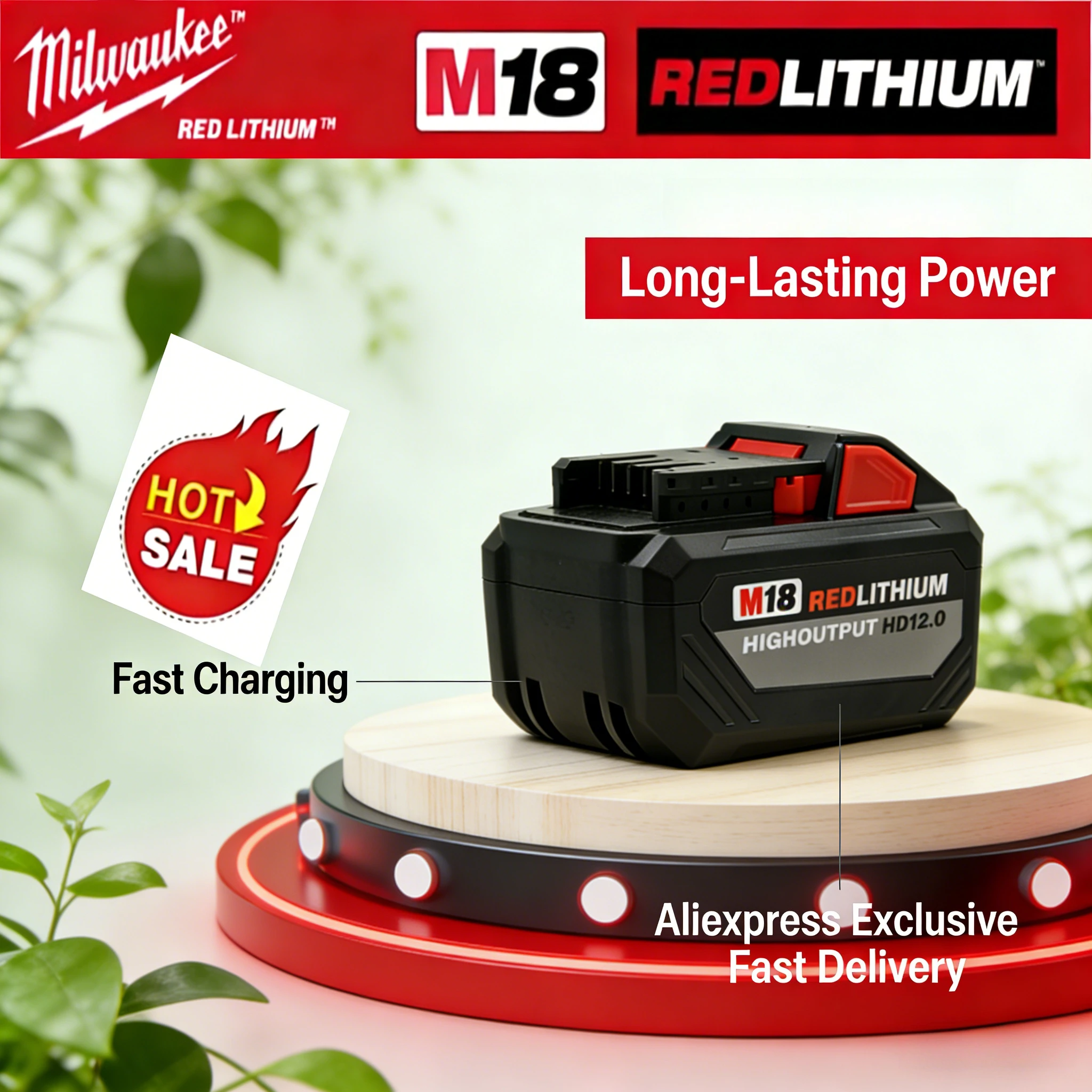 

For Milwaukee M18 18V 12.0Ah High Output Battery 48-11-1880 Long Lasting for M18 Cordless Power Tools