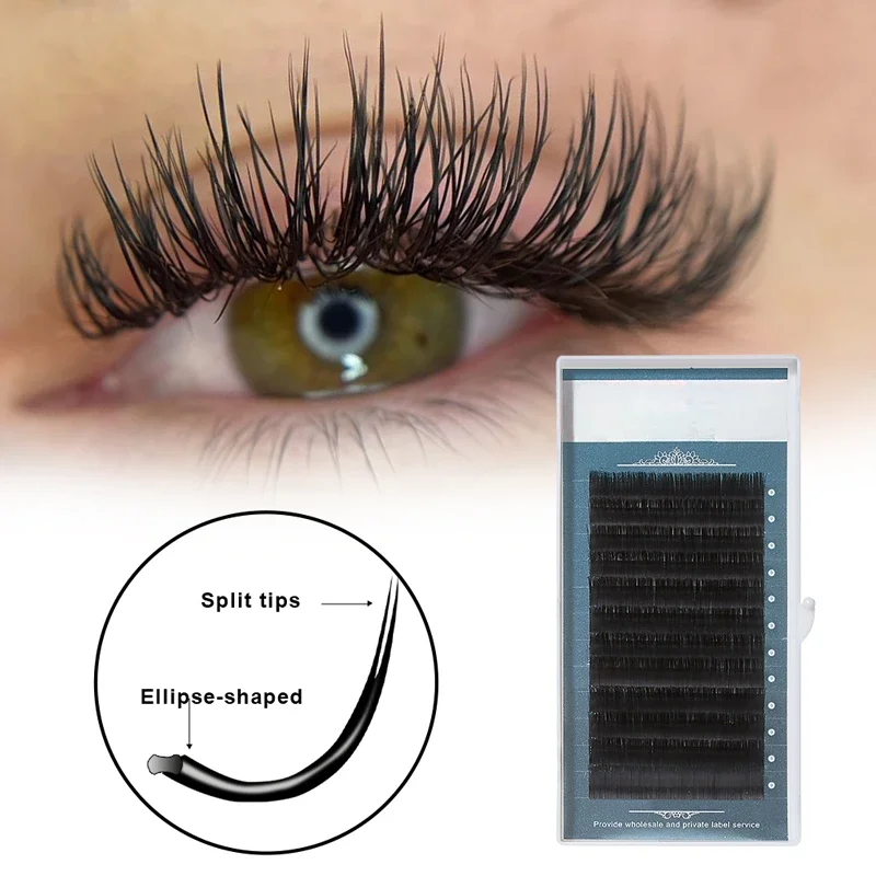 15pcs 12 Rows Cashmere 2 tips Flat 0.15 0.20 Super Soft Flat Ellipse Eyelash Extensions