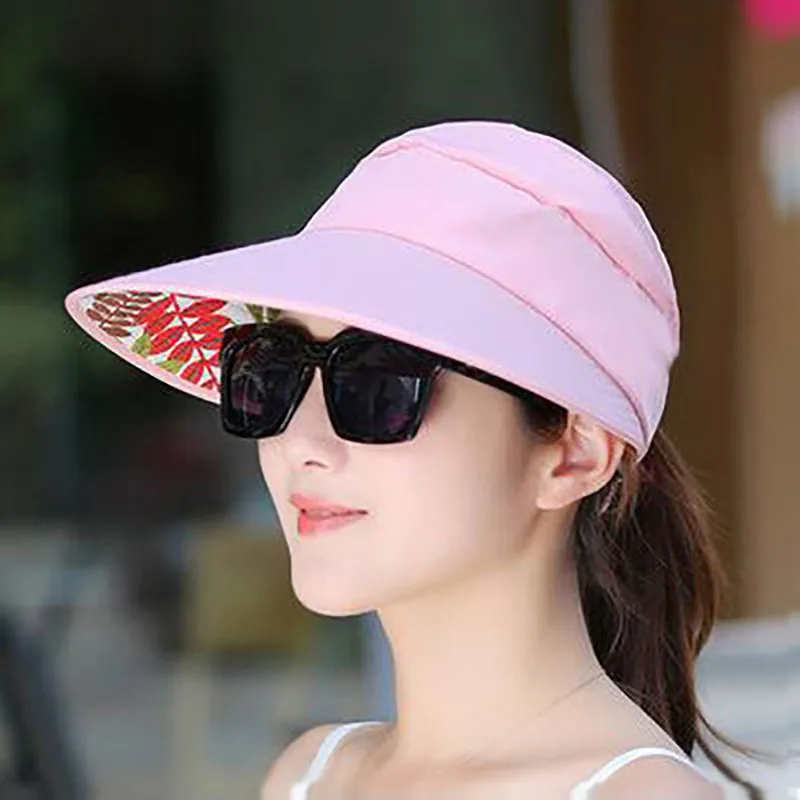 Women\\\'s outdoor beach black pink red wide brim big sun hat block shade golf caps visor protection female hat for women girl