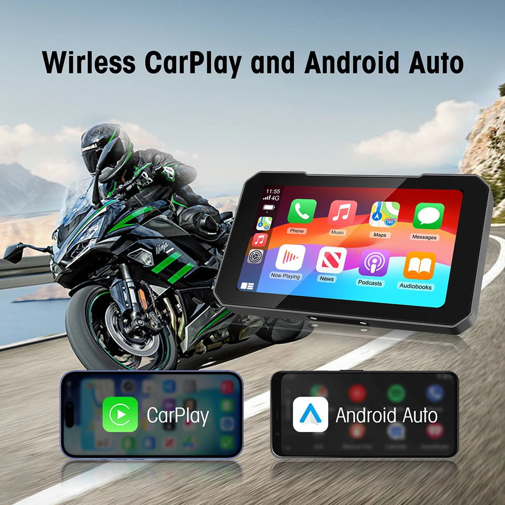 Motorcycle GPS Navigation System Support Wireless CarPlay Android Auto And Dual Cameras