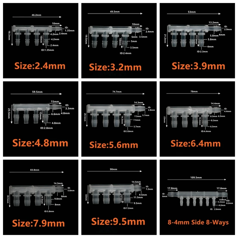 3 ~ 100 sztuk 2.4 ~ 9.5mm z tworzywa sztucznego Equal Dia 5-Ways złącza 8-4mm 6 ~ 10-drogowy System nawadniania złącza do rur złącze zbiornik