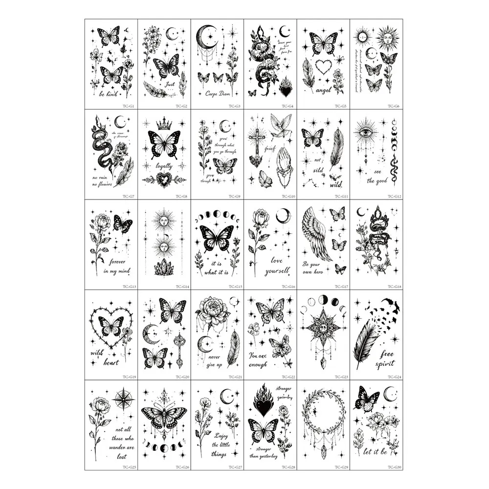 30pcs Butterfly Waterproof Tattoo Stickers Flower Pattern Temporary Tattoos for Woman Hand  Fake Tattoo view 5