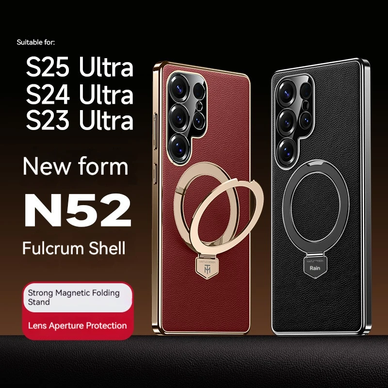 

Для Samsung Galaxy S25 S24 Ultra Pivot чехол для телефона, S23Ultra магнитный кронштейн, высококачественная кожаная задняя крышка с защитой от падения