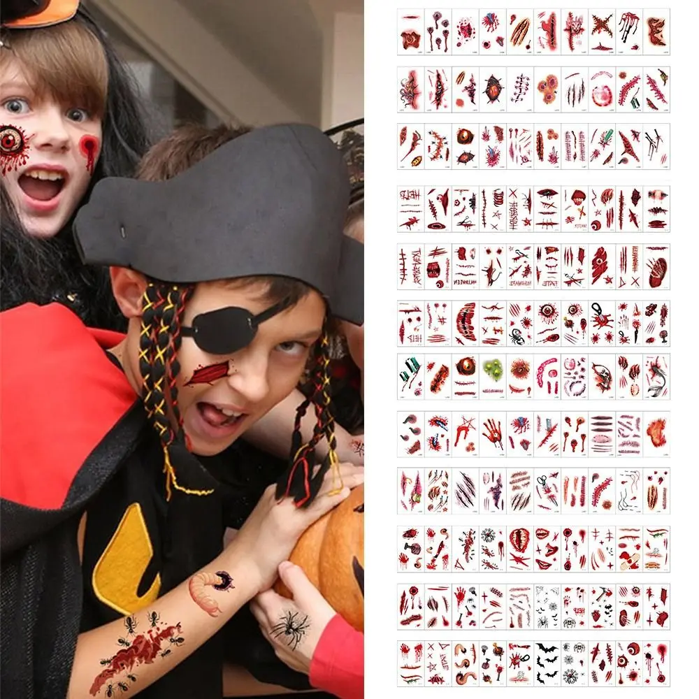 Mehrfarbige Halloween Tattoo Aufkleber Körper Make-up blutige 3D-Narbe temporäre Tattoos Aufkleber realistisch wasserdicht