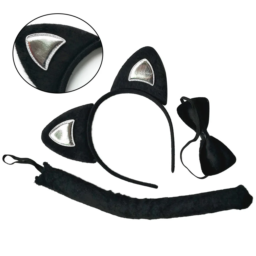 3Pcs Kids Animal Costume Cat Ear Headdress Tie Tail Set Cartoon Party Props for Cosplay Or Performance Kids Animal Costumes
