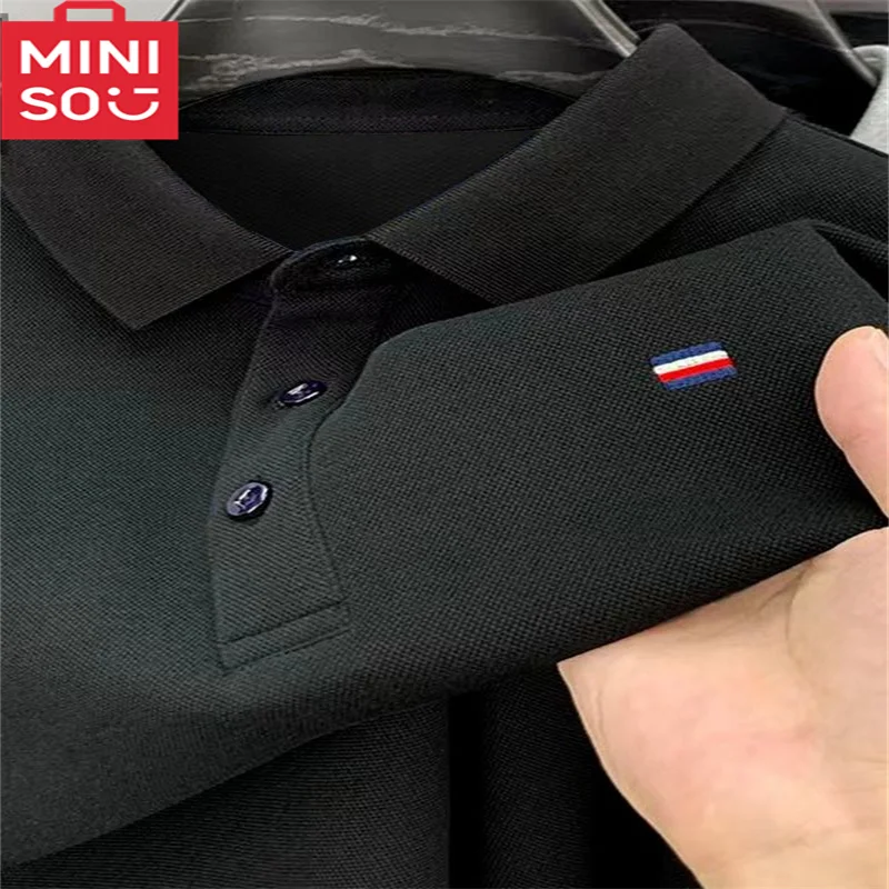MINISO short sleeved polo shirt men's summer new item for middle-aged and young men's t-shirt loose solid color embroidered lape