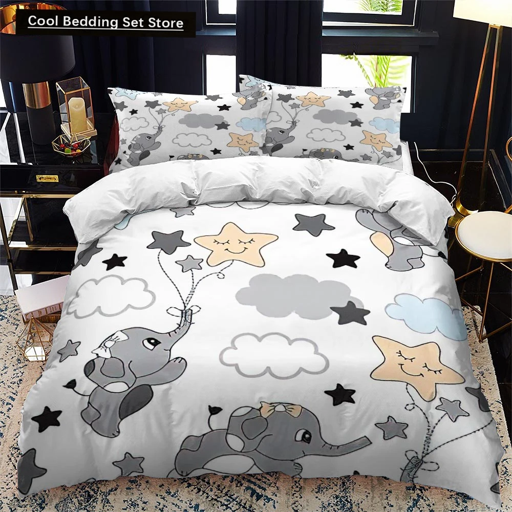 

Animal Elephant Cartoon Kids Duvet Cover Queen King Twin Size Bedding Set Wildlife Comforter Cover 2/3pcs Polyester Quilt Cover