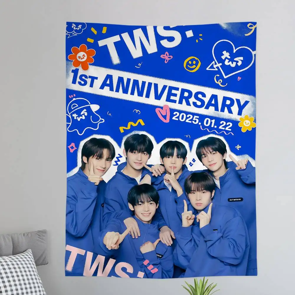 Kpop Group T-Tws Anime Tapestry Hippie Flower Wall Carpets Dorm Decor Wall Hanging Home Decor