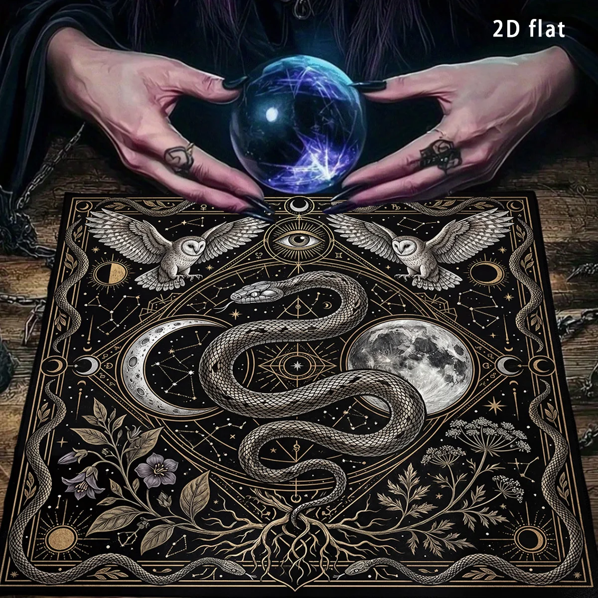 Tarot Tablecloth Moon Phase Snake Divination Altar Cloth  Night Sky Tarot Cloth Flowers Tarot Reading Tarot Mat Home Dorm Decor