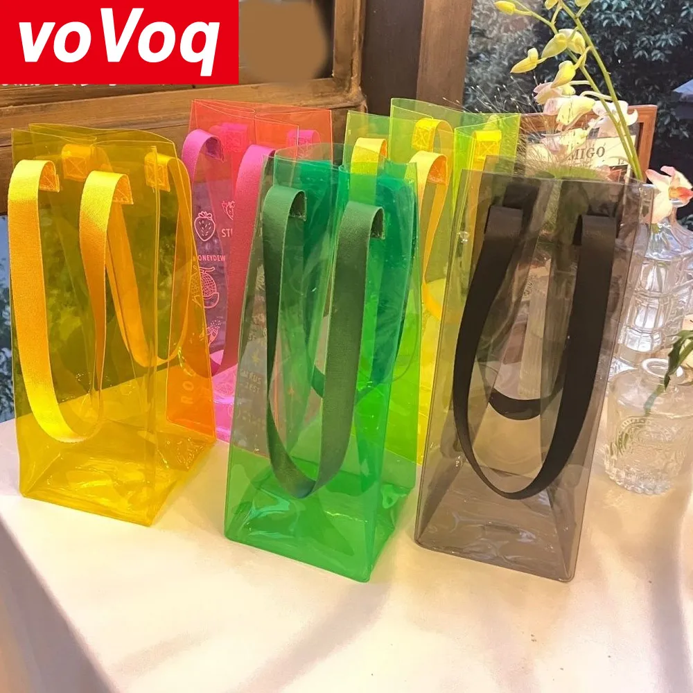 

Transparent Colored PVC Ribbon Tote Bag Jelly Waterproof Storage Bag Small Gift Bag with Customizable Logo