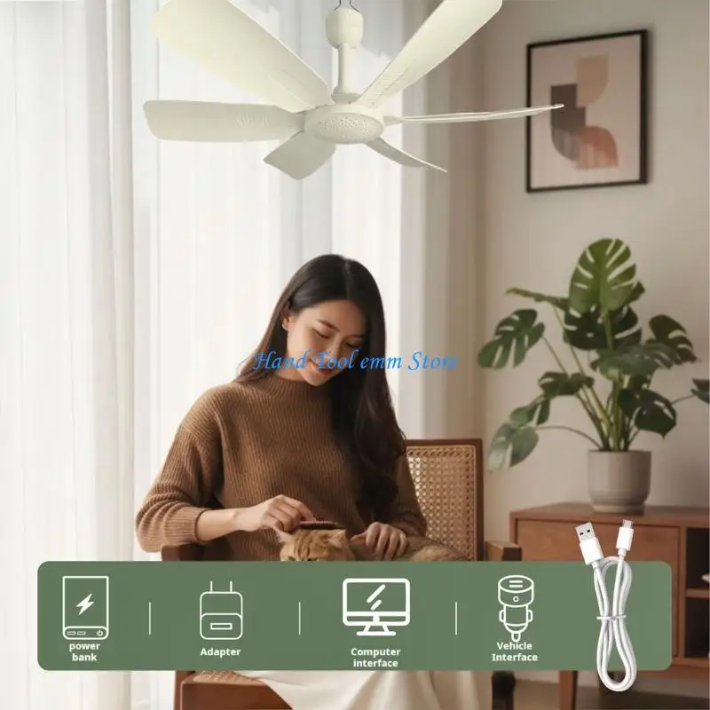 H37F Silents USB Powered Hanging Fan With Remote Adjustable 6 Speeds Timer Function For Small Space