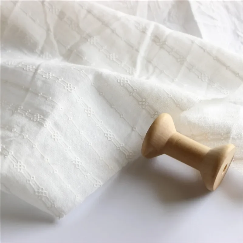 150x50cm Cotton Pure  White Small Jacquard Yarn Sewing Fabric, Making Women's Shirt Skirt Blouse Children's Clothing Cloth view 4