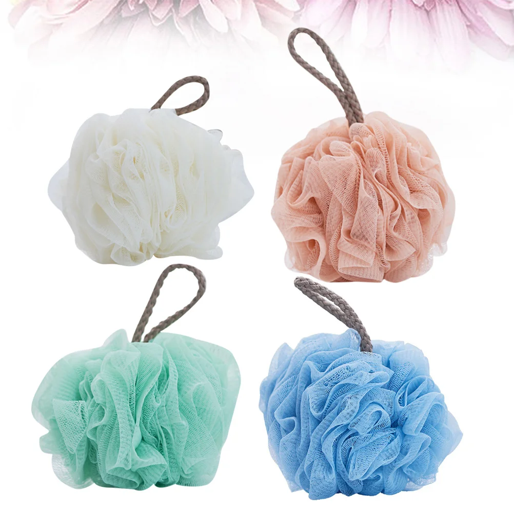 

4pcs Foam Bath Ball Mesh Nets Reusable Shower Scrubber Exfoliating Body Cleaning Tool Bath Accessories For Sensitive Skin
